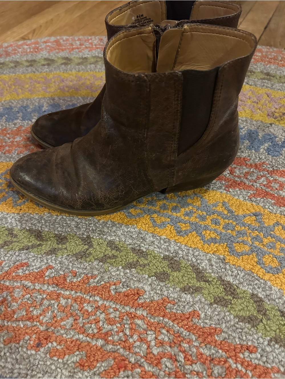 Women’s Brown Leather Ankle Booties with Side Elastic Panel